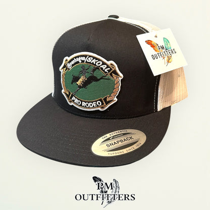 Copenhagen Skoal Pro Rodeo Trucker Hat — PM Outfitters Retro Patch | Yupoong Flat Bill Black White Western Heritage