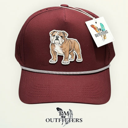 Close-up of the hand-painted Mississippi State Bulldog patch showing brushwork detail, PM Outfitters True Originals