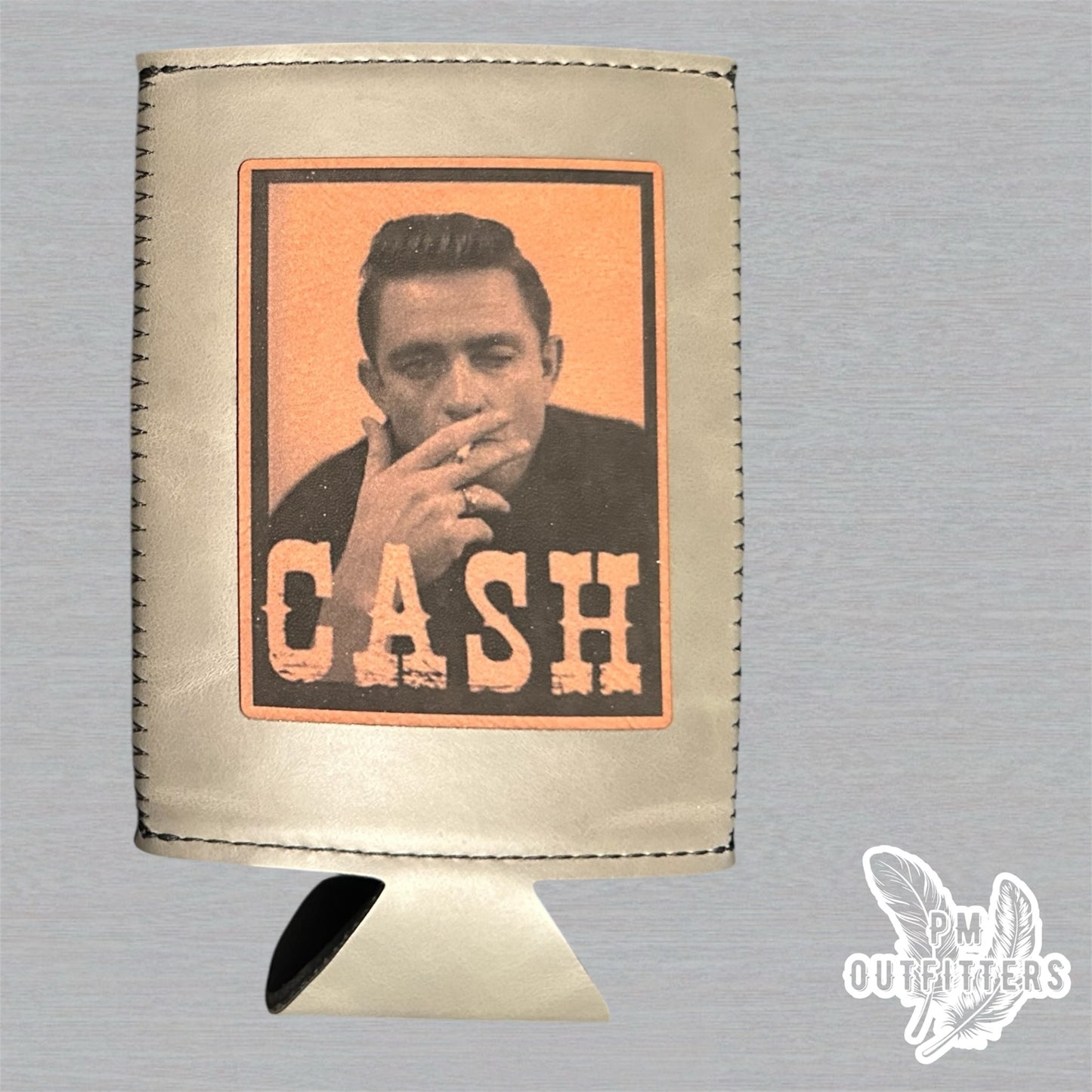 PM Outfitters Custom Laser Engraved Johnny Cash Premium Leatherette Slim Can Koozie