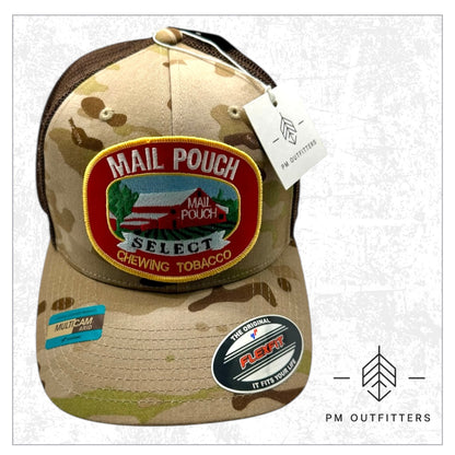 Vintage Mail Pouch Tobacco FlexFit Camo Trucker Hat