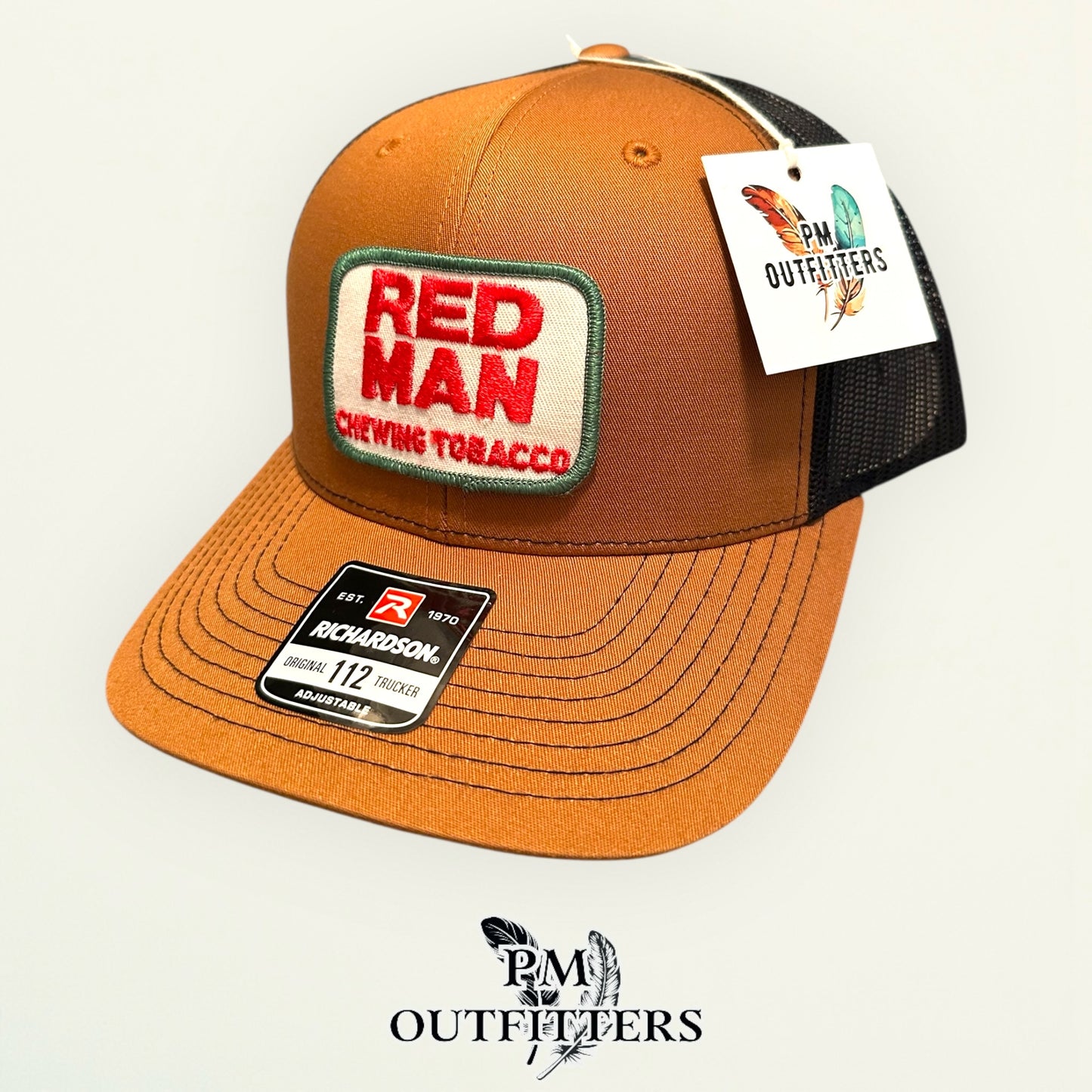 Red Man Chewing Tobacco Vintage Patch Hat - Authentic 1970s-80s | Richardson 112 Caramel Black Baseball
