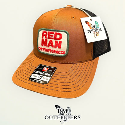 Red Man Chewing Tobacco Vintage Patch Hat - Authentic 1970s-80s | Richardson 112 Caramel Black Baseball