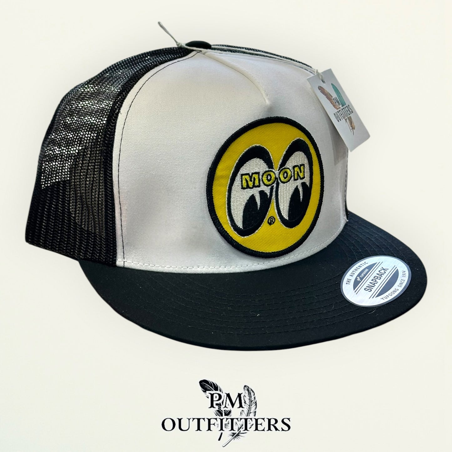 Mooneyes Speed Equipment Hat | Yupoong 6006 White & Black Flatbill