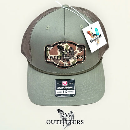 PM Outfitters trucker hat loden green mesh back rope trim Richardson 112