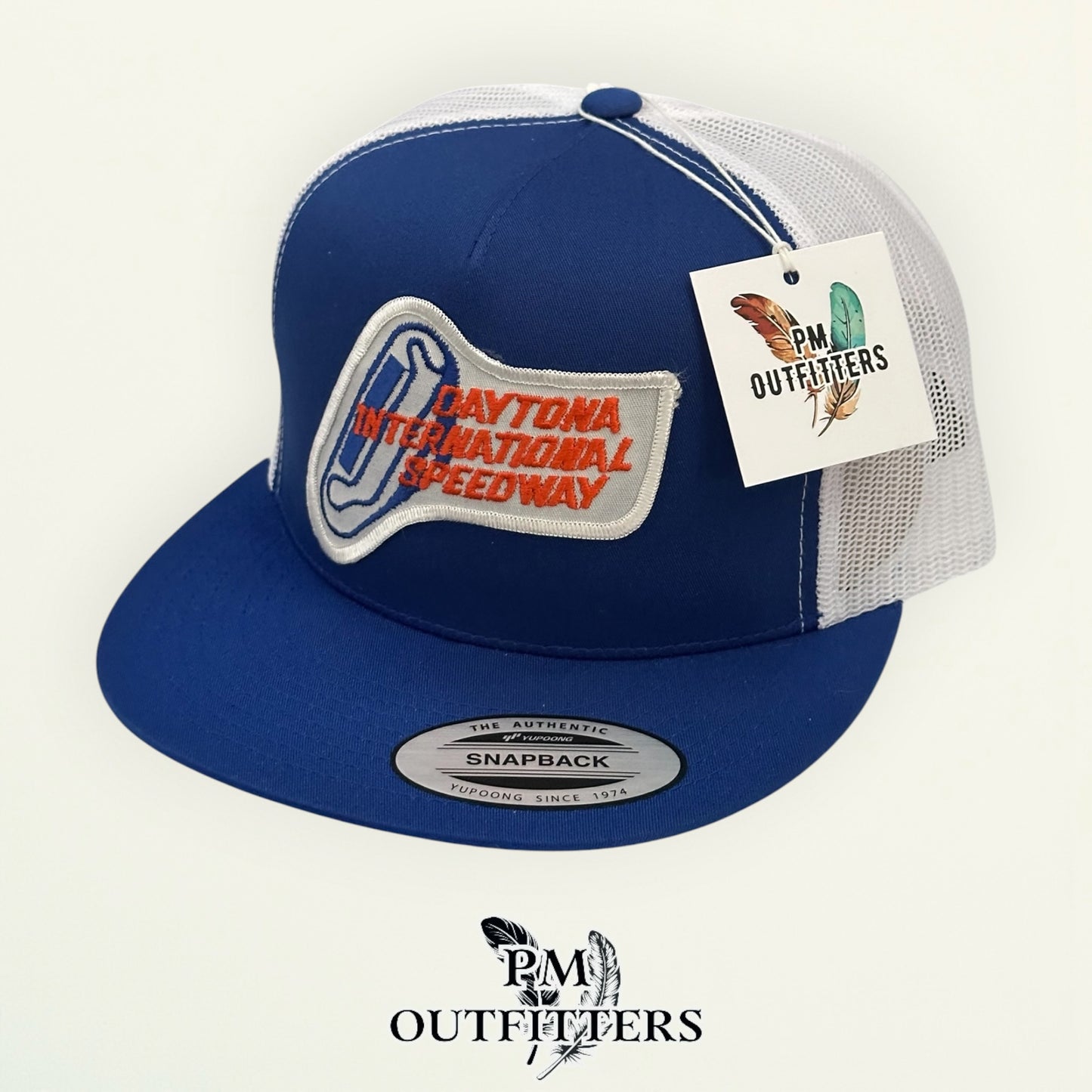 PM Outfitters vintage Daytona International Speedway authentic vintage patch Yupoong 6006 blue white