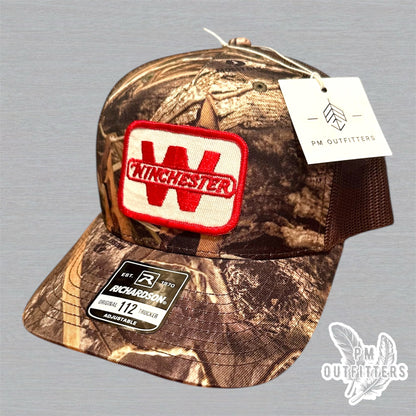 Winchester Firearms Vintage Patch Trucker Hat - Richardson 112 Mossy Oak Shadow Grass Camo