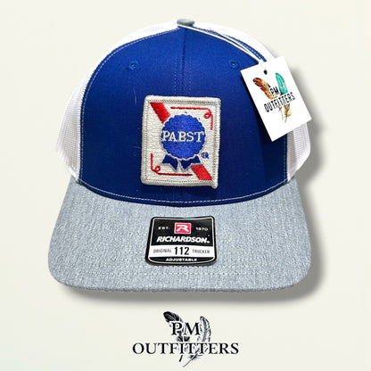 Pabst Trucker Hat – PM Outfitters True Vintage Patch | Richardson 112 Royal Blue Gray White Brewery Heritage