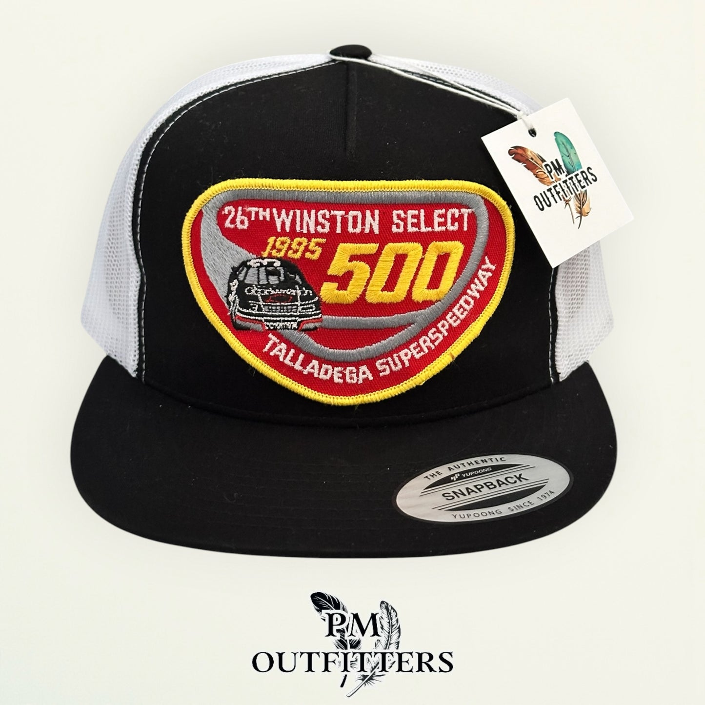 PM Outfitters vintage 1995 NASCAR Winston Talladega 500 authentic vintage patch Yupoong 6006 black white