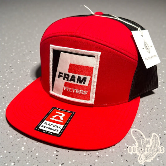 FRAM Filters Vintage Patch Richardson 168 Trucker Hat - Red Black 7 Panel Snapback
