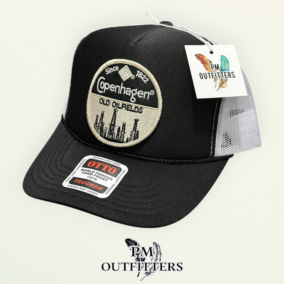Copenhagen Old Oilfields Otto foam front trucker hat interior tag detail