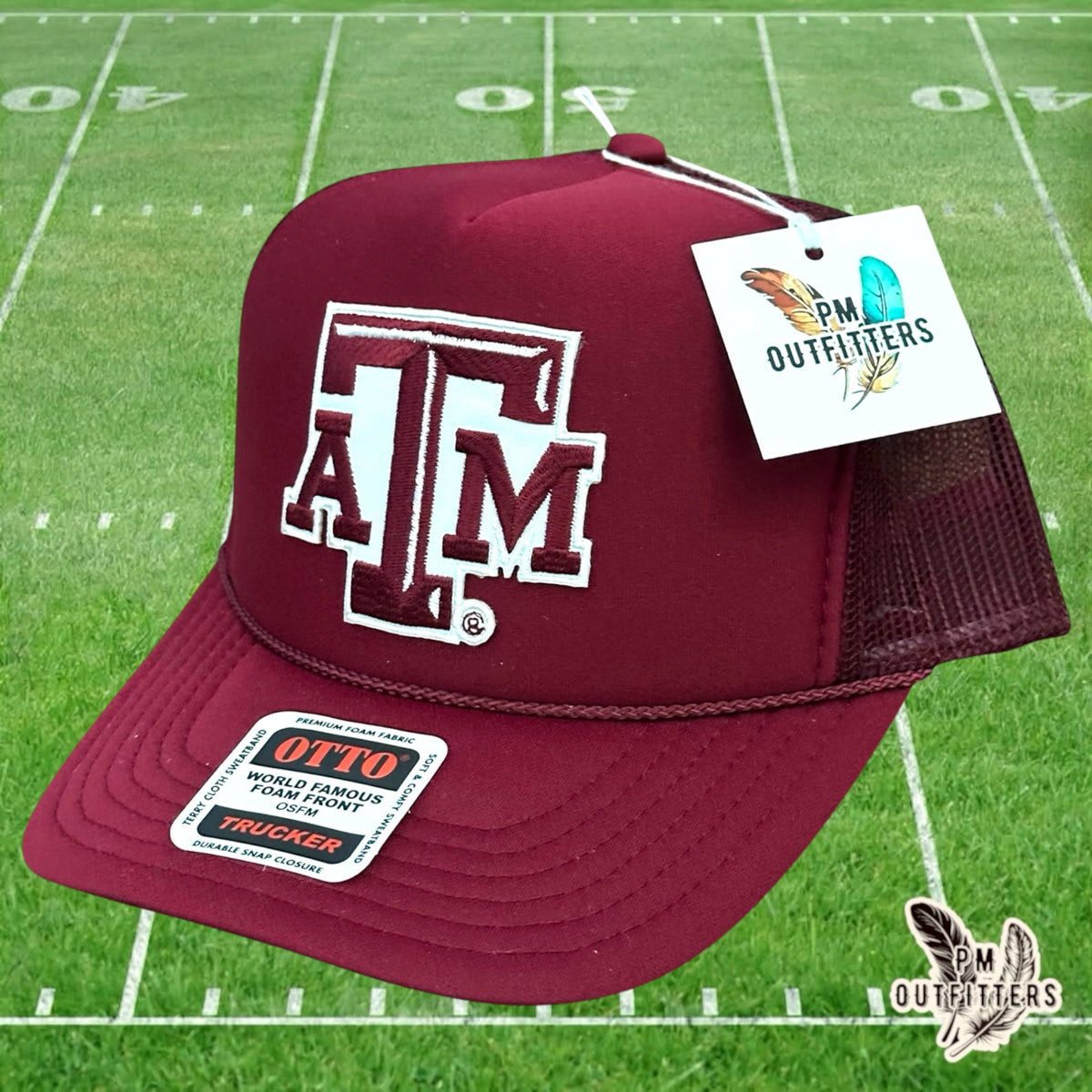 PM Outfitters Texas A&M Aggies ATM embroidered logo patch Otto foam front rope maroon trucker hat