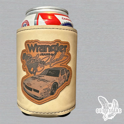 PM Outfitters Custom Laser Engraved Dale Earnhardt Wrangler Jeans Racing Premium Leatherette Can Cooler - Tan Koozie