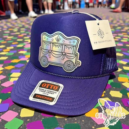 Mardi Gras Holographic Float Trucker Hat - Purple Otto Foam Front Rope