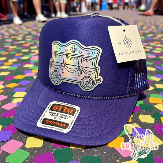 Mardi Gras Holographic Float Trucker Hat - Purple Otto Foam Front Rope