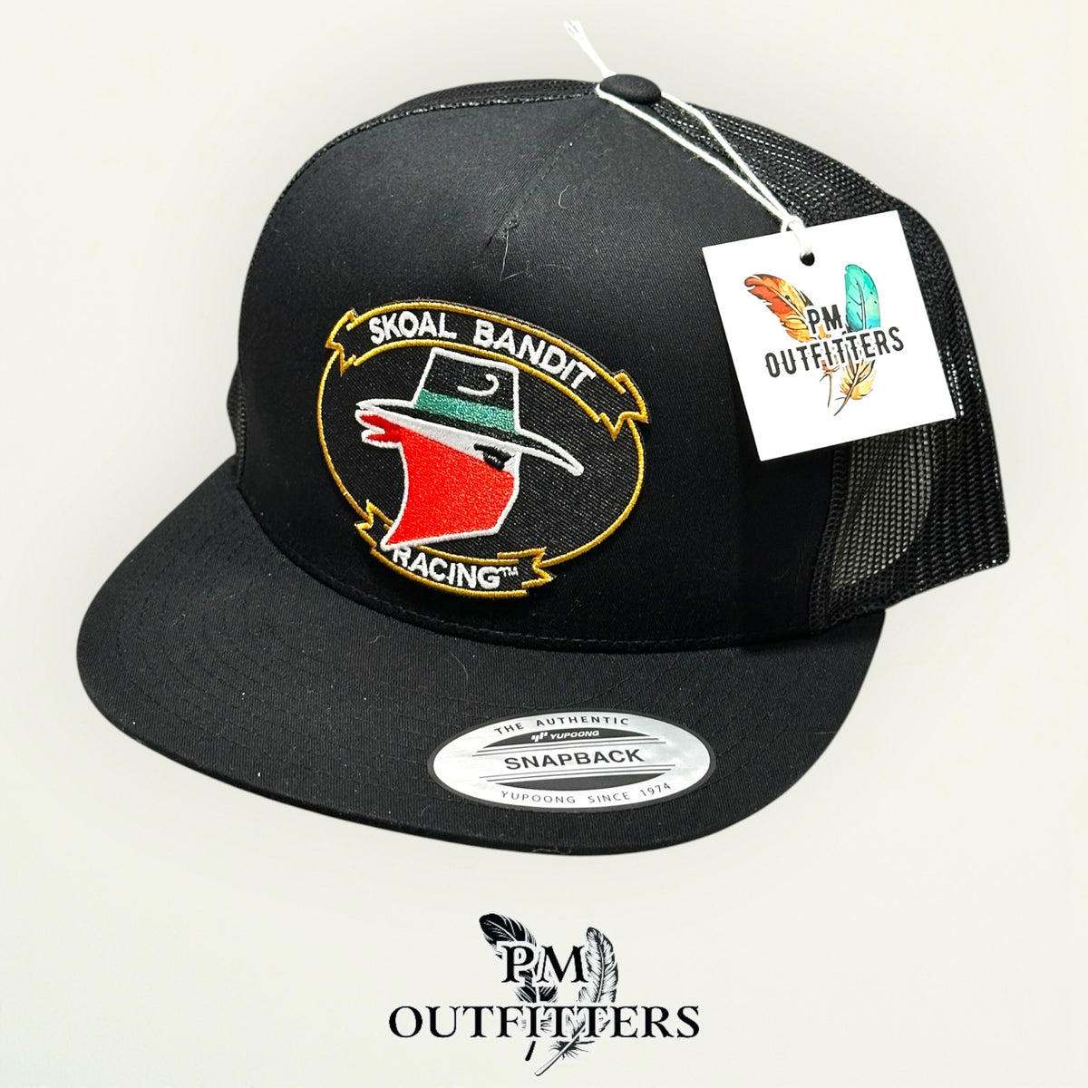PM Outfitters hang tag Skoal Bandit Racing black flat bill hat