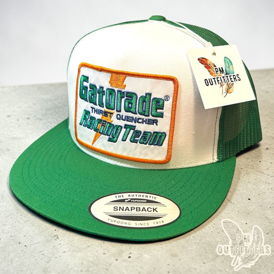 Gatorade Racing Team Trucker Hat — PM Outfitters Retro Patch | Yupoong Flat Bill White Green NASCAR Sponsorship Heritage