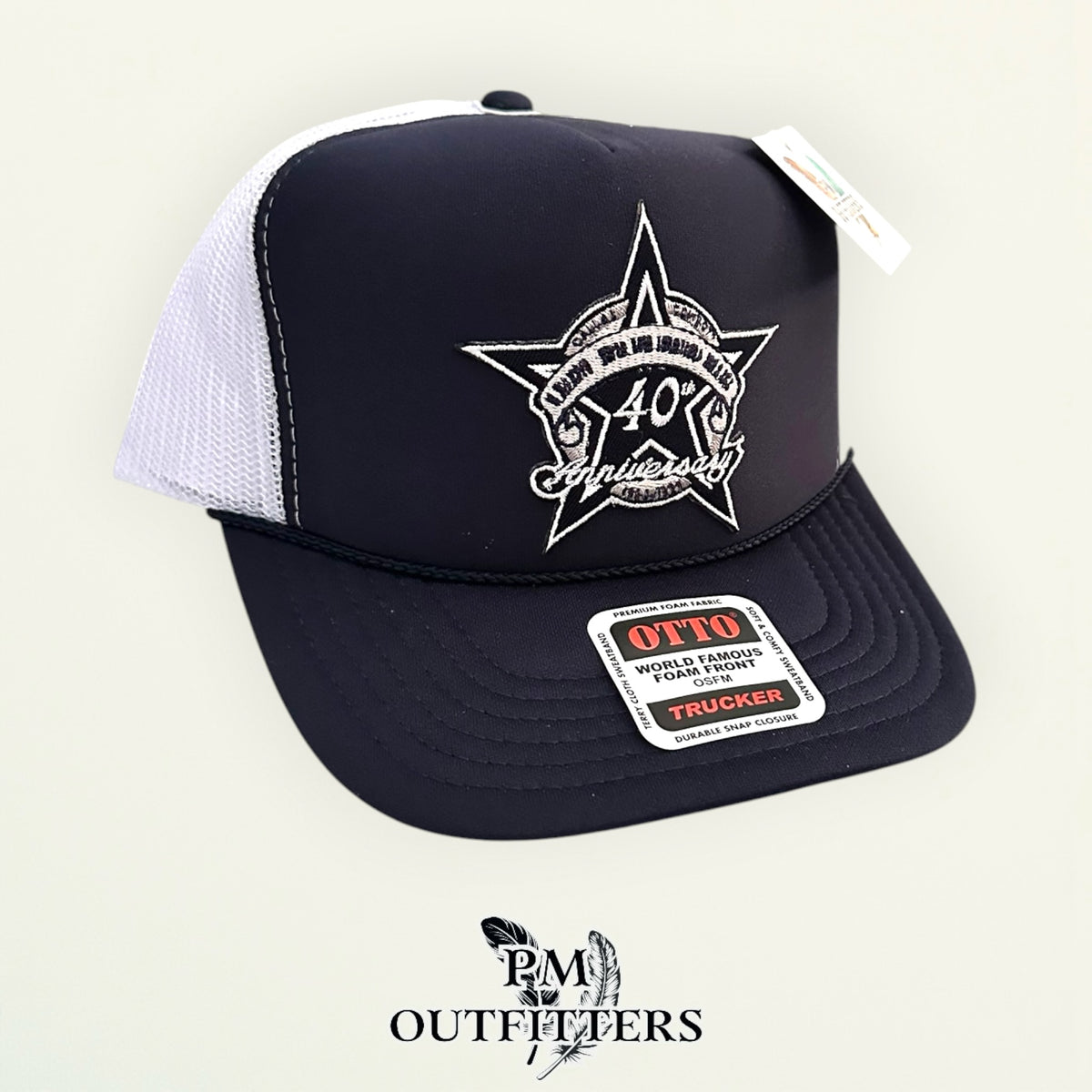 PM Outfitters Dallas Cowboys 40th Anniversary embroidered patch Otto foam front rope navy white trucker hat