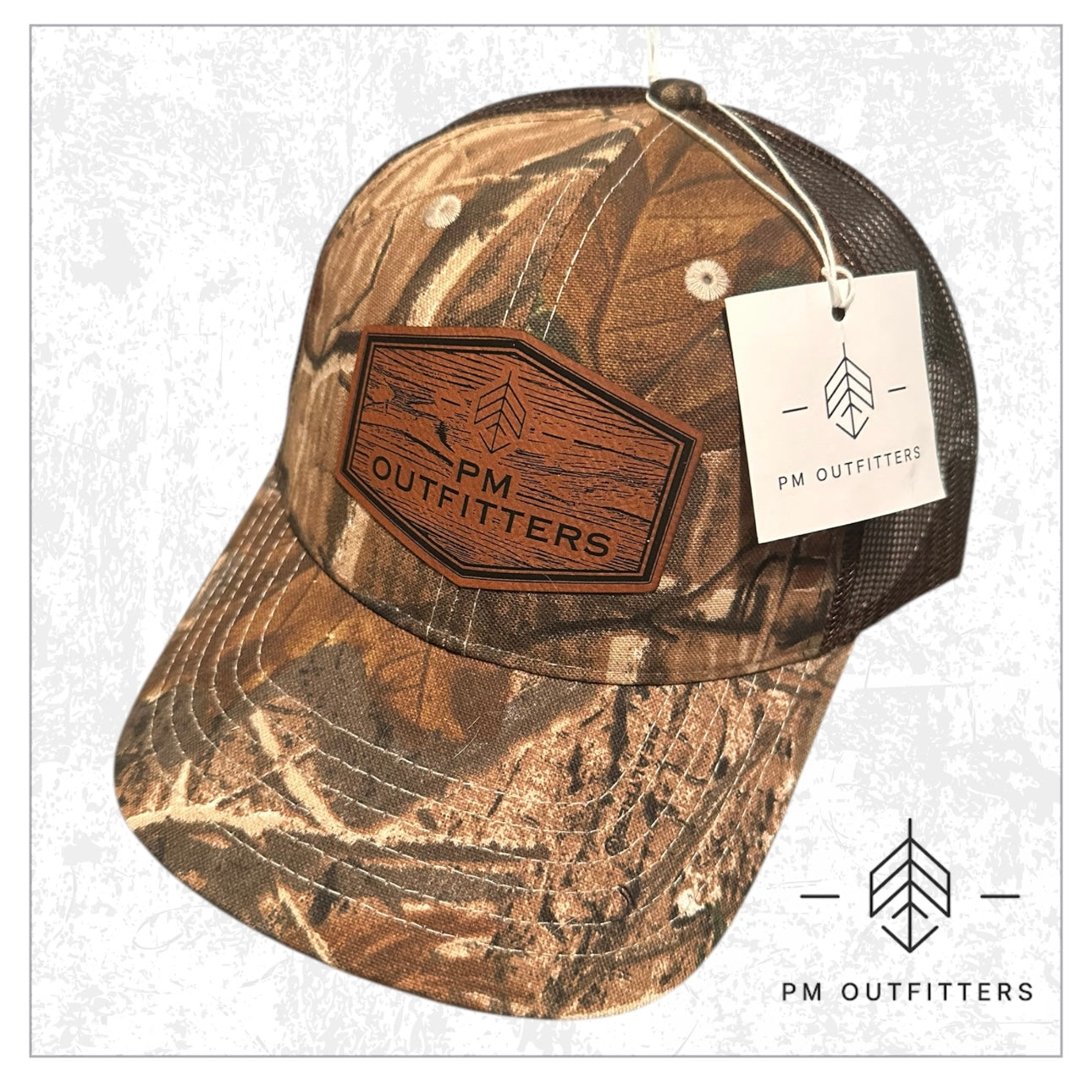 PM Outfitters Wood Grain Logo Camo Meshback Cap