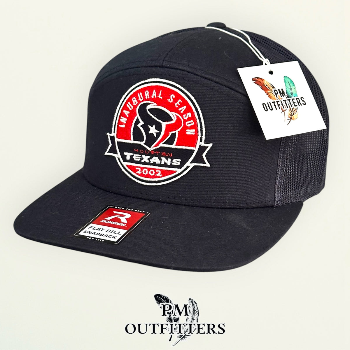 PM Outfitters Houston Texans Inaugural Season 2002 embroidered patch Richardson 168 black trucker hat