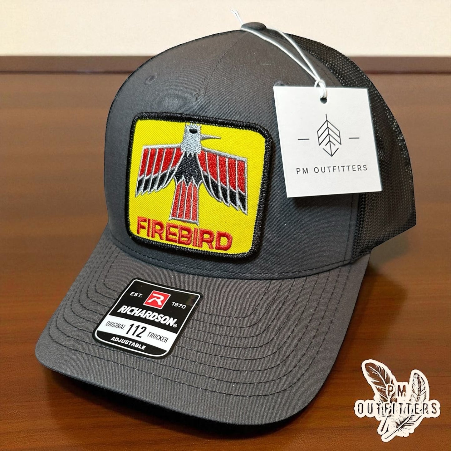 Vintage Firebird Logo Patch Charcoal and Black Richardson 112 Five-Panel Trucker Hat