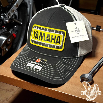 Vintage Style Yamaha Embroidered Patch Black & White Richardson 112 Trucker Hat