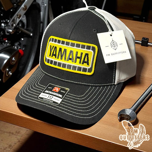 Vintage Style Yamaha Embroidered Patch Black & White Richardson 112 Trucker Hat