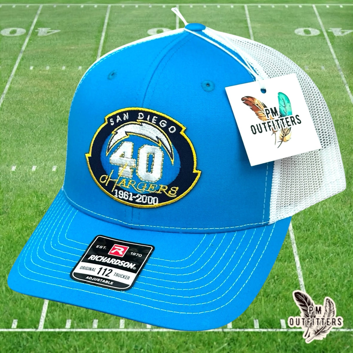 PM Outfitters San Diego Chargers 40th anniversary trucker hat electric blue Richardson 112