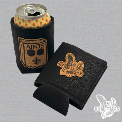 PM Outfitters Custom AINTS Bag Head Patch Black Leatherette Koozie