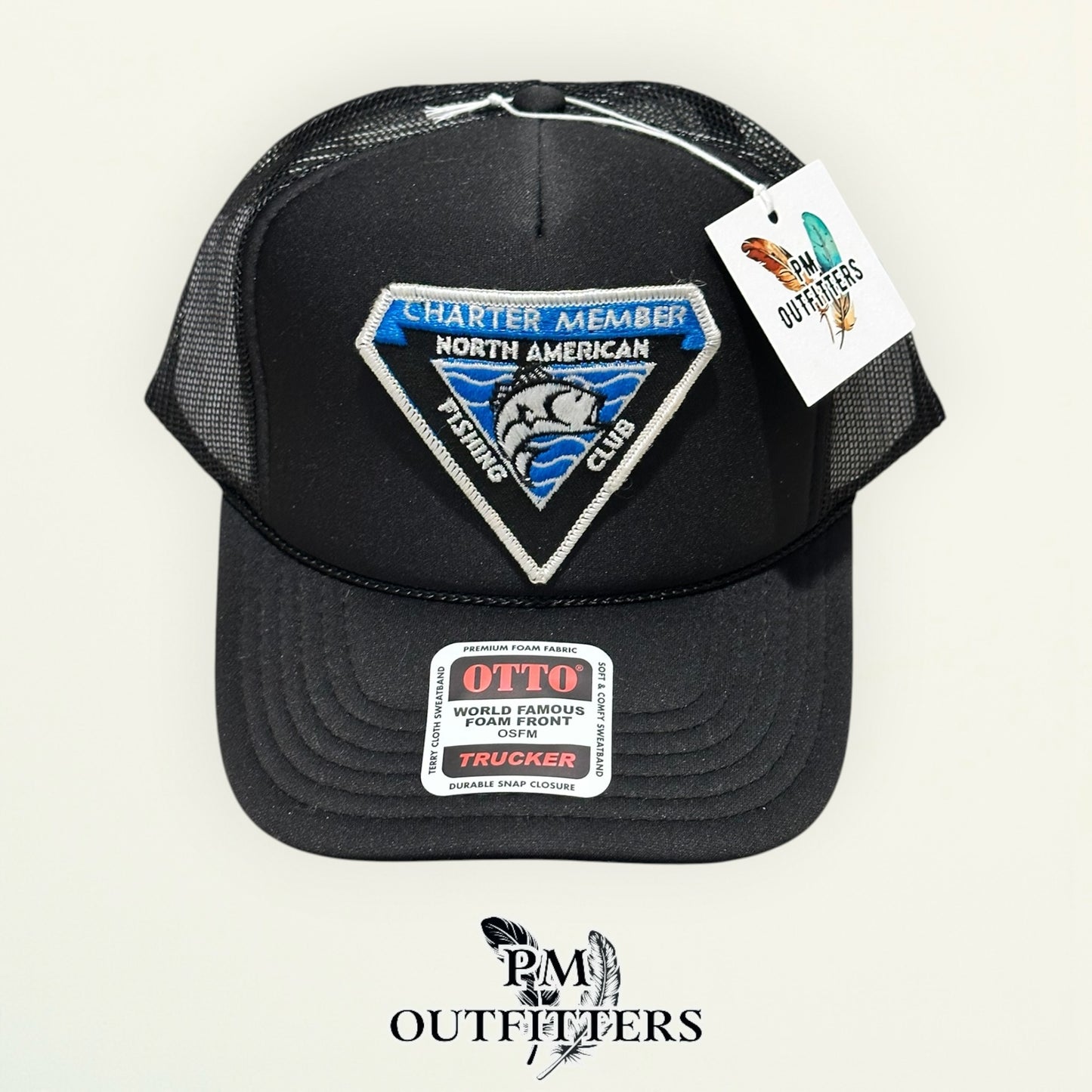 North American Fishing Club Charter Member True Vintage Patch Hat – PM Outfitters | Otto Foam Rope Trucker Black Authentic Angling Heritage