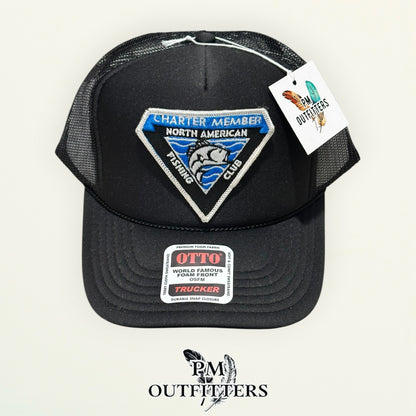 North American Fishing Club Charter Member True Vintage Patch Hat – PM Outfitters | Otto Foam Rope Trucker Black Authentic Angling Heritage