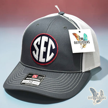 Ole Miss SEC Jersey Patch Trucker Hat | PM Outfitters Richardson 112 Charcoal & White | Hotty Toddy