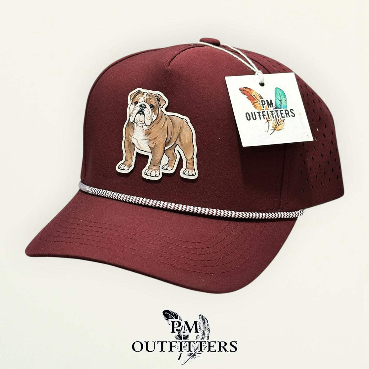 Back of the maroon Dallas 804 rope cap showing the adjustable snapback closure, PM Outfitters True Originals