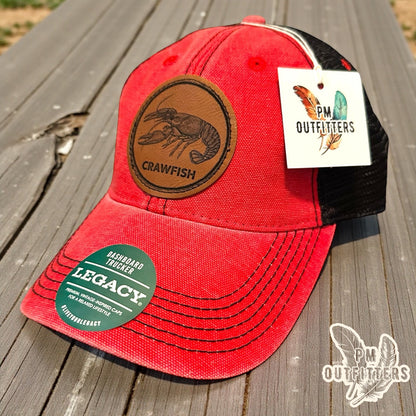 Crawfish Laser Engraved Patch Hat | Legacy Dashboard Trucker Red Black | PM Outfitters Exclusive Design