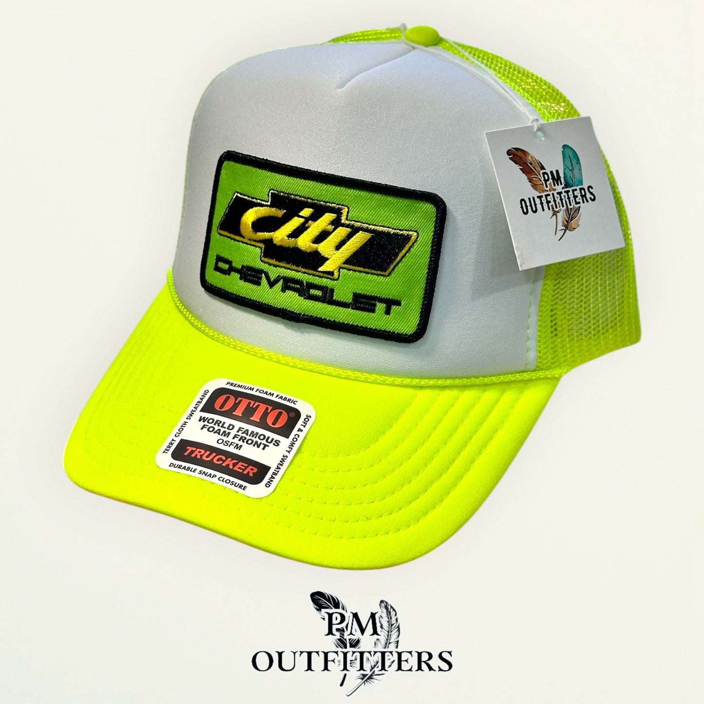 City Chevrolet Trucker Hat – PM Outfitters Days of Thunder Patch | Otto Foam Front Neon Yellow & White