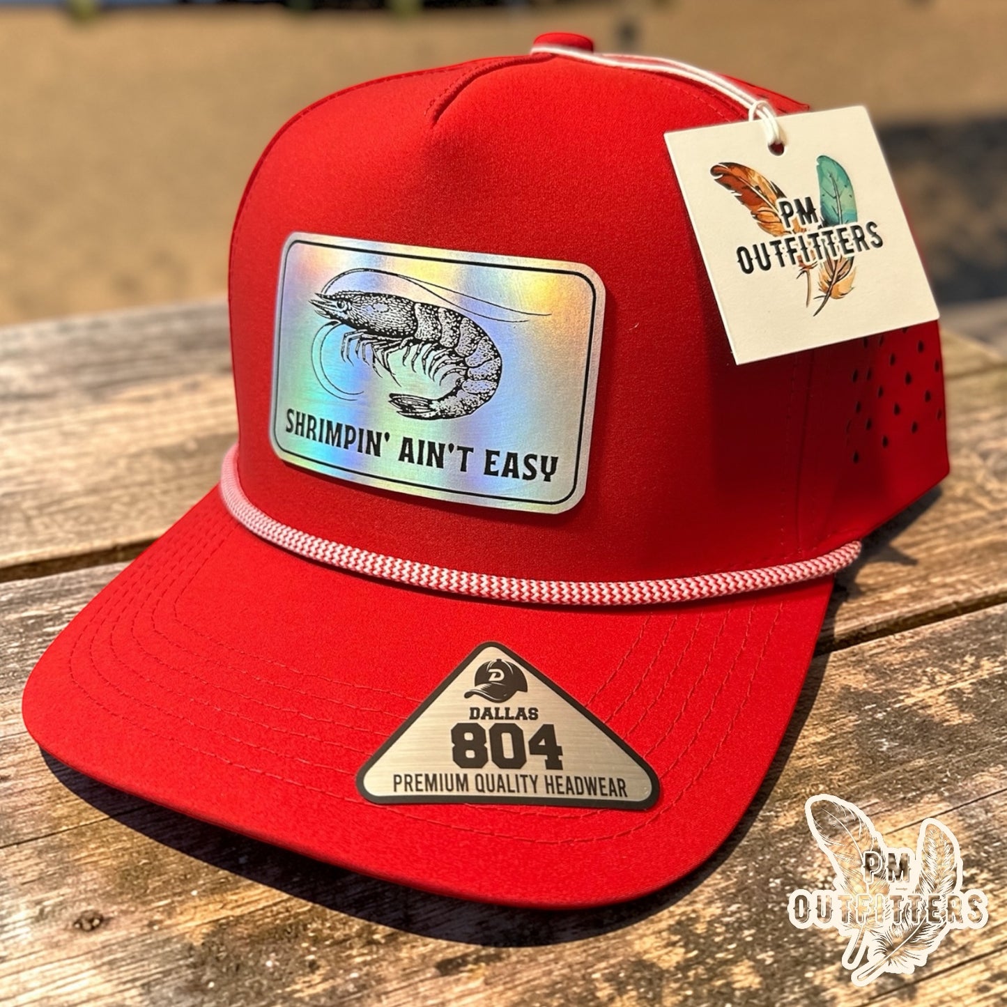 Shrimpin’ Ain’t Easy Hat - Gulf Coast Shrimping Hat | Holographic Laser Patch | Dallas 804 Red Waterproof