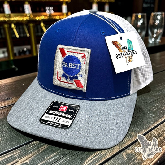 Pabst Trucker Hat – PM Outfitters True Vintage Patch | Richardson 112 Royal Blue Gray White Brewery Heritage