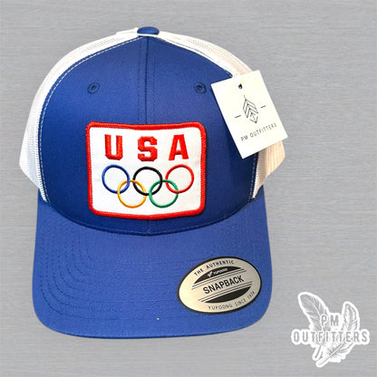 Team USA Olympics Trucker Hat - Retro Patch YP Classics 6601 Blue White