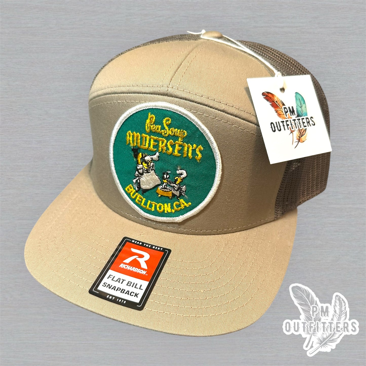 Vintage Andersen's Pea Soup Buellton CA Patch Trucker Hat - Richardson 168 Khaki Loden