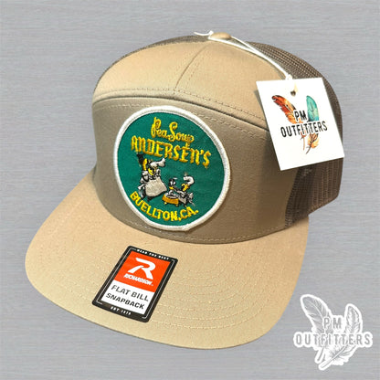 Vintage Andersen's Pea Soup Buellton CA Patch Trucker Hat - Richardson 168 Khaki Loden
