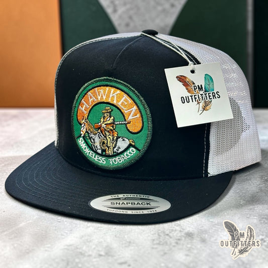 Hawken Smokeless Tobacco Hat | Yupoong 6006 Black & White Flatbill