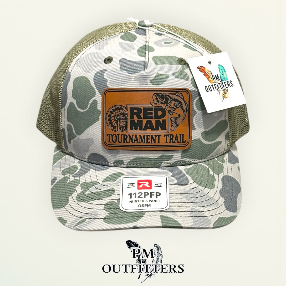 Red Man Tournament Trail trucker hat olive mesh back Richardson 112PFP camo