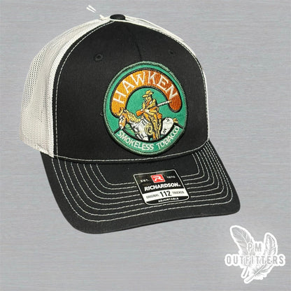 Hawken Smokeless Tobacco Embroidered Patch Black & White Richardson 112 Trucker Hat