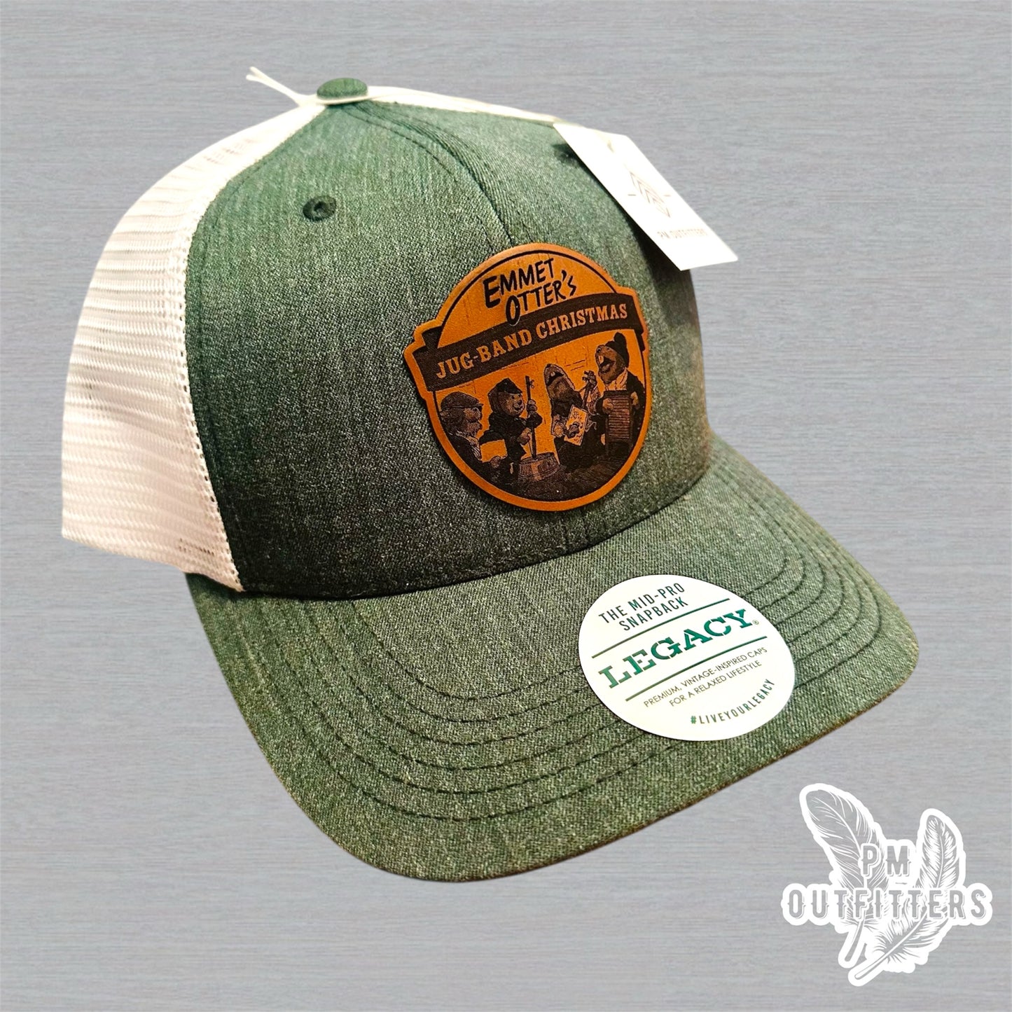 Custom Emmet Otter’s Jugband Christmas  Patch Hat – Green & White Legacy Mid-Pro Snapback | PM Outfitters