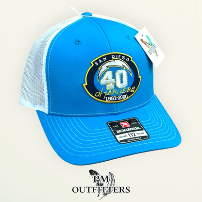 San Diego Chargers trucker hat profile view electric blue brim anniversary patch