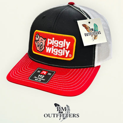 Piggly Wiggly Hat Retro Patch | Richardson 112 Black Red White Trucker