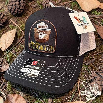 Smokey Bear Only You Trucker Hat — PM Outfitters Retro Patch | Richardson 112 Black White