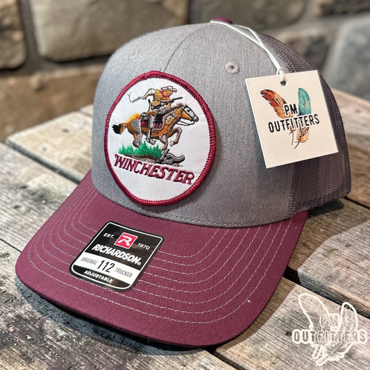 PM Outfitters | Richardson 112 Heather Gray Maroon | Retro Embroidered Patch