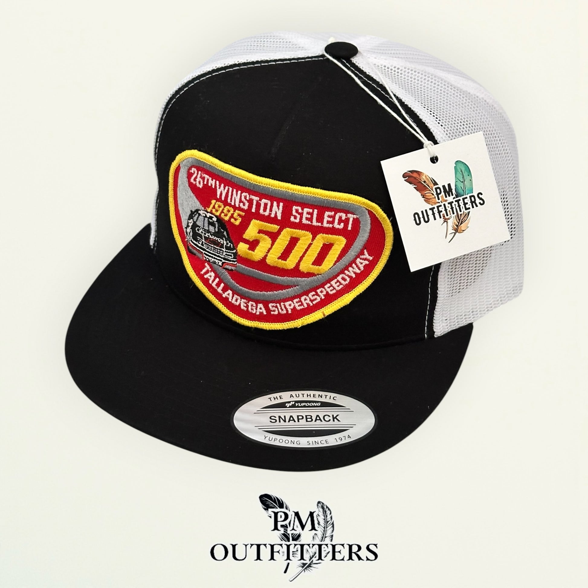 PM Outfitters vintage 1995 NASCAR Winston Talladega 500 authentic vintage patch Yupoong 6006 black white