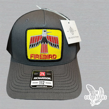 Vintage Firebird Logo Patch Charcoal and Black Richardson 112 Five-Panel Trucker Hat