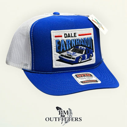 Dale Earnhardt Wrangler trucker hat profile view blue foam front rope brim